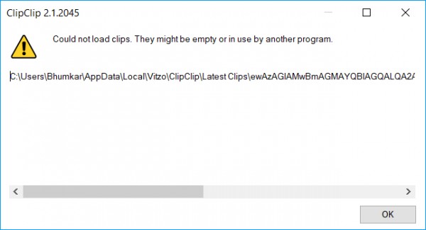 Could not loads Clips Error in ClipClip