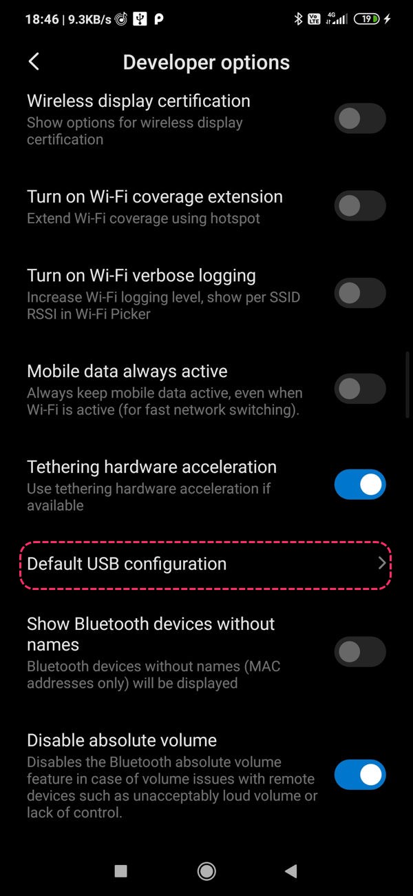Setting > Developer Option > Default USB configuration