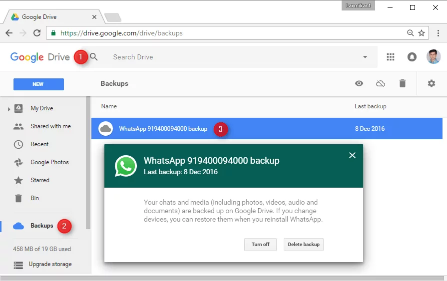 WhatsApp Backup Path on Google Drive