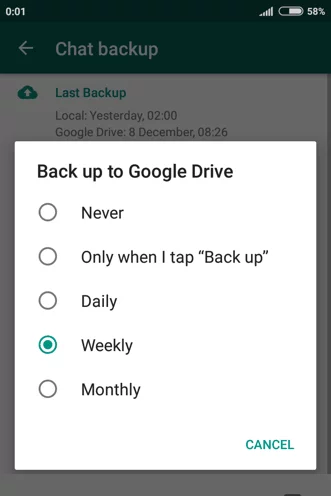 WhatsApp backup on Google Drive
