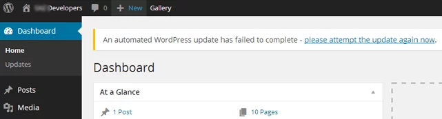 WordPress update failed