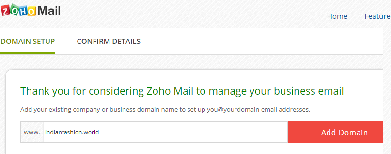 Adding Domain in Zoho Email
